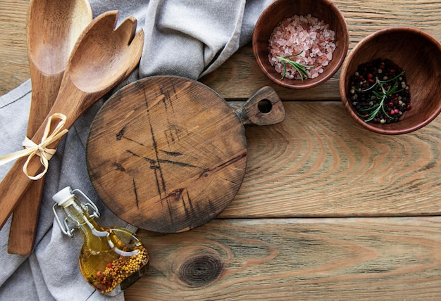 Cooking utensils on wooden table