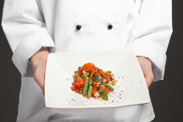Talented chef preparing a plate